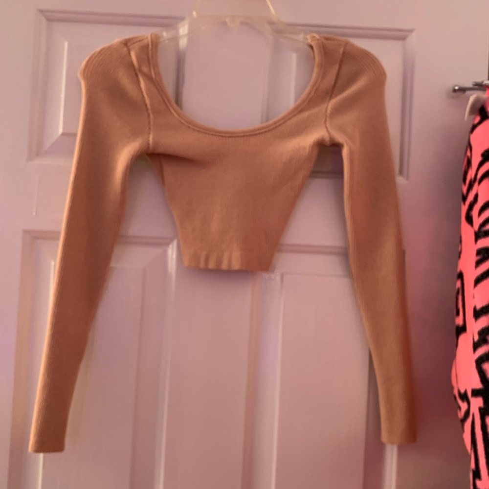 Fashion nova pink/tan ribbed crop top
